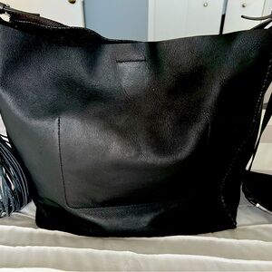 All Saints Black Leather Tote Bag